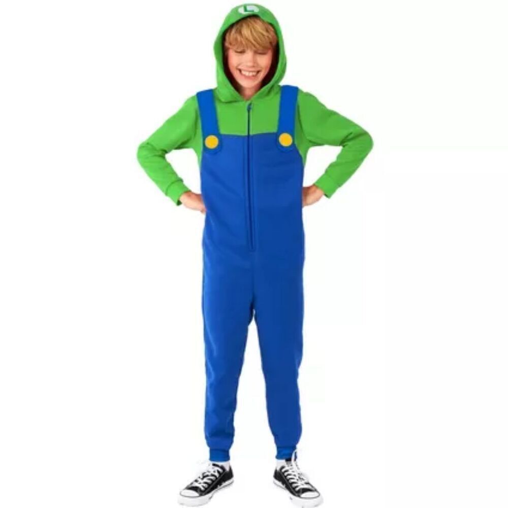 Nintendo Luigi Kids One Piece Costume with Front Zipper Size 10-12